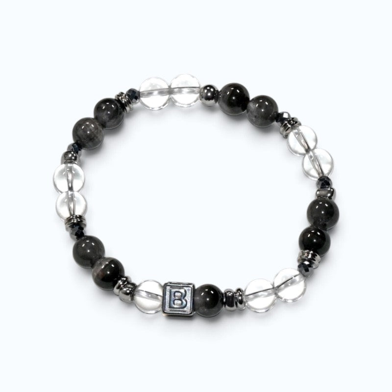 Letter B | Clear Quartz & Black Auralite Bracelet