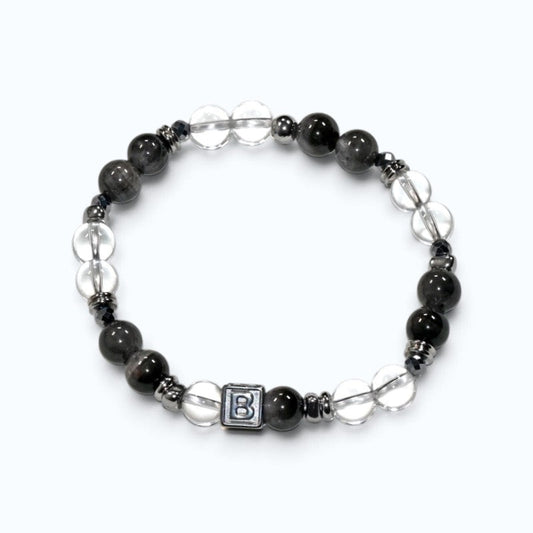 Letter B | Clear Quartz & Black Auralite Bracelet