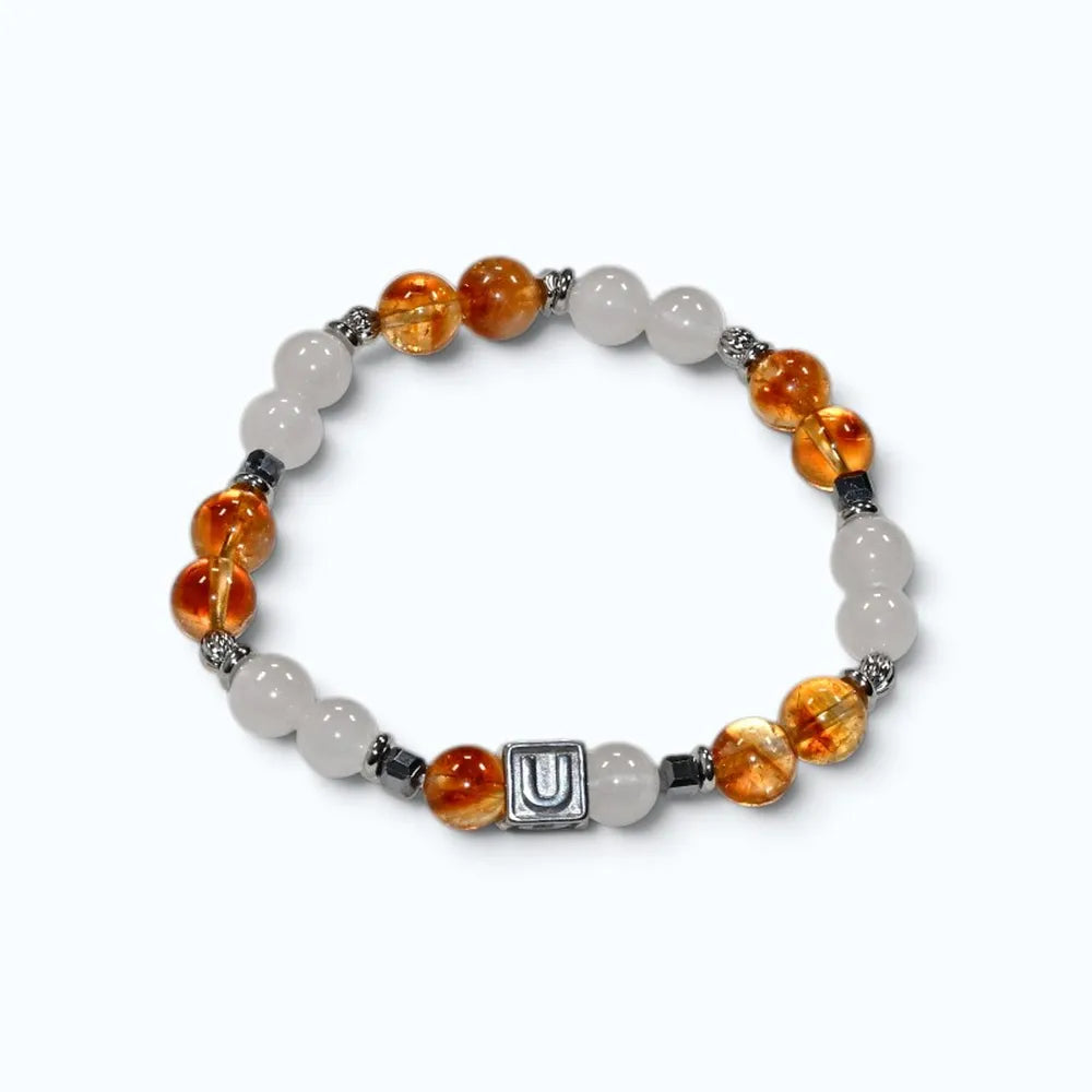 Letter U  | Citrine Pyramid & White Rutilated Quartz Bracelet