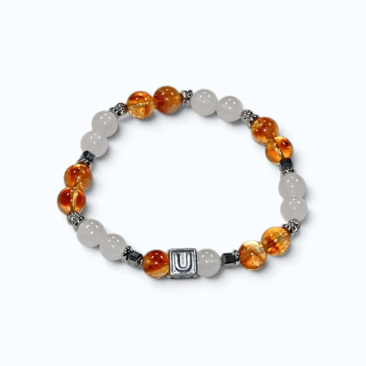 Letter U  | Citrine Pyramid & White Rutilated Quartz Bracelet