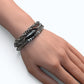 Double Silver Obsidian Charm w/  Grey Moonstone Bracelet