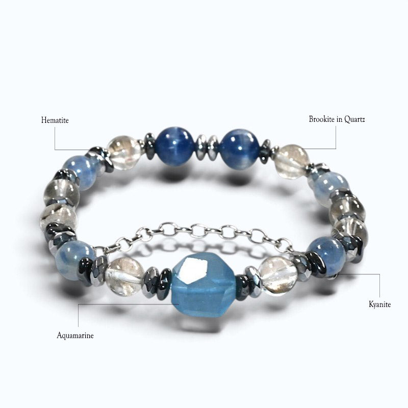 Aquamarine Charm + Kyanite w/ Brookite in Quartz Bracelet