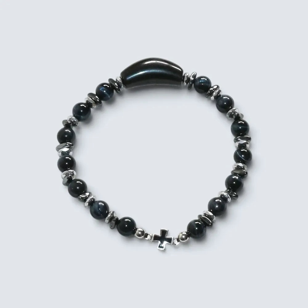 Silver Obsidian Charm w/ Blue Tiger Eye Bracelet