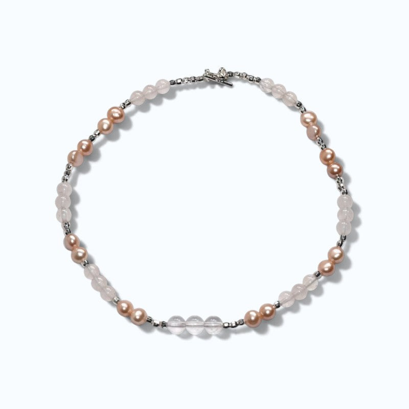 Mozambique Rose Quartz w/ Freshwater Pearl Anklet