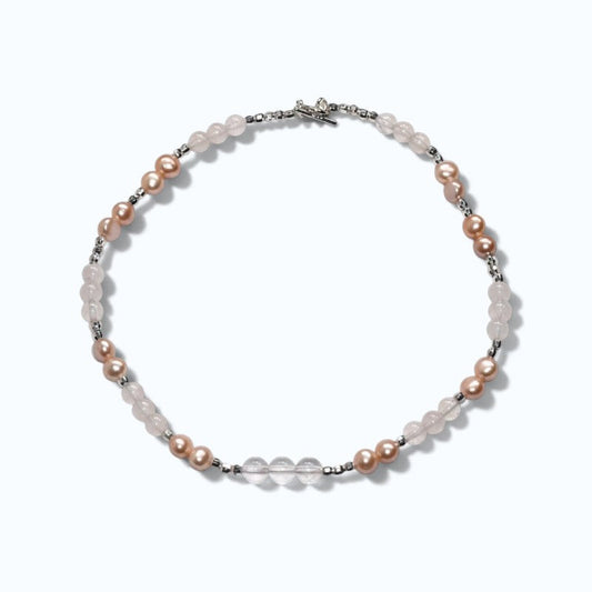 Mozambique Rose Quartz w/ Freshwater Pearl Anklet