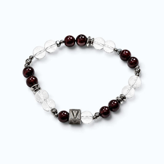 Letter V | Clear Quartz & Garnet Bracelet