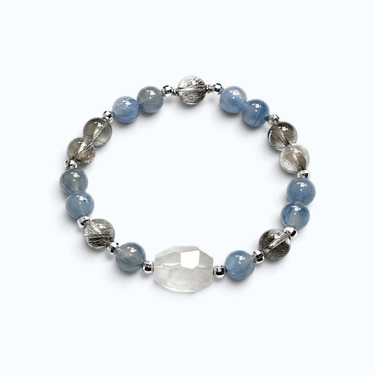 White Rabbit Fur Quartz Charm + Kyanite w/ Brookite in Quartz Bracelet
