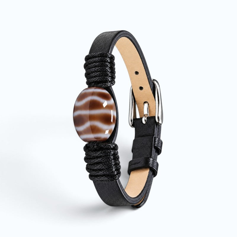 Wave Dzi Bead Leather Bracelet