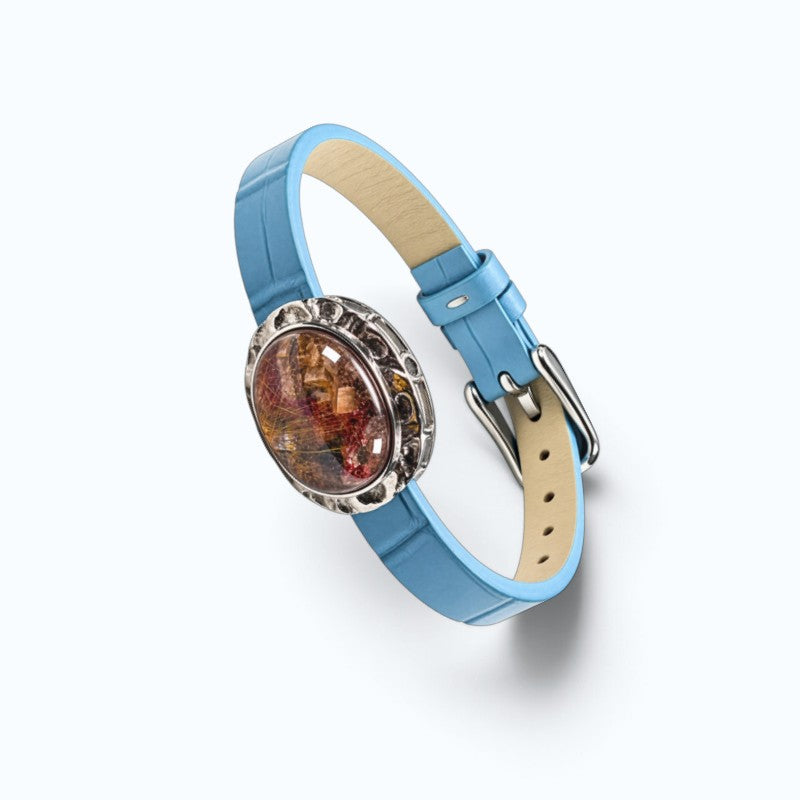 Calcite Rutilated Leather Bracelet