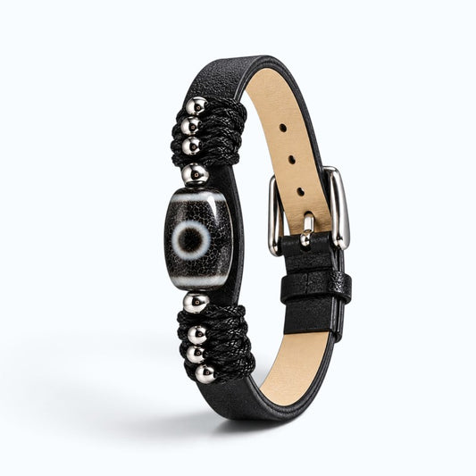 Special Two Eye Dzi Bead Leather Bracelet