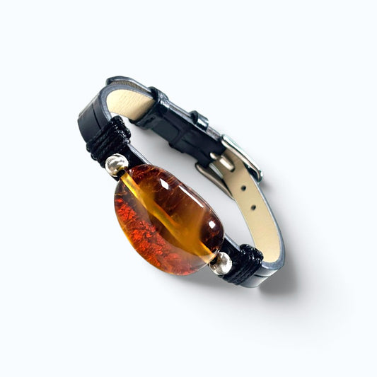 Golden Amber Leather Bracelet