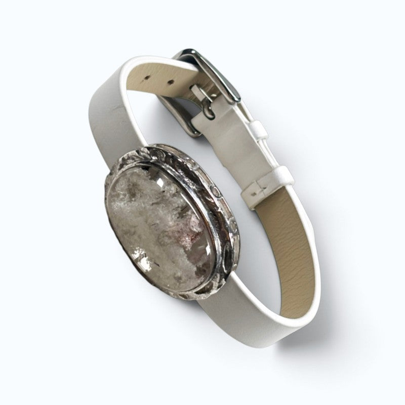 White Phantom Quartz Leather Bracelet