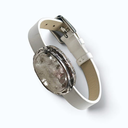 White Phantom Quartz Leather Bracelet