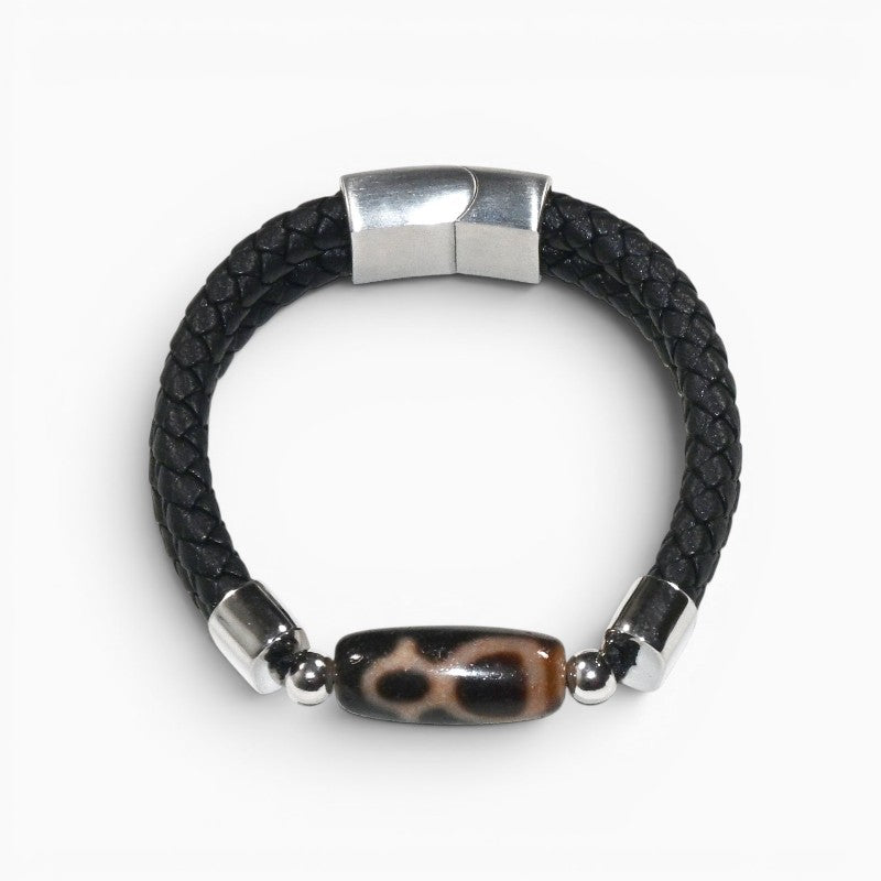 Wealth God Dzi Bead w/ Leather Bangle