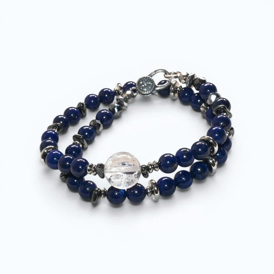 Rainbow Clear Quartz Charm w/ Lapis Lazuli Dual -Loop Bracelet
