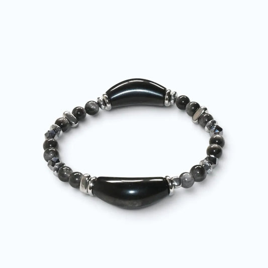 Double Silver Obsidian Charm w/ Black Auralite Bracelet