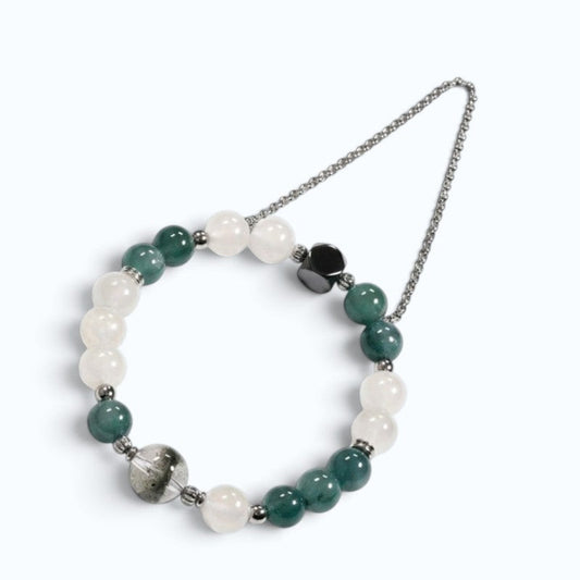 Green Phantom Quartz Charm + Green Kyanite w/ Moonstone Bracelet