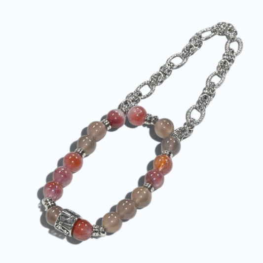 Silver Chrome Heart Cross Charm + Auralite 23 w/ Purple Chalcedony Bracelet
