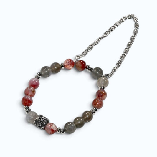 Silver Chrome Heart Cross Charm + Auralite 23 w/ Labradorite Bracelet