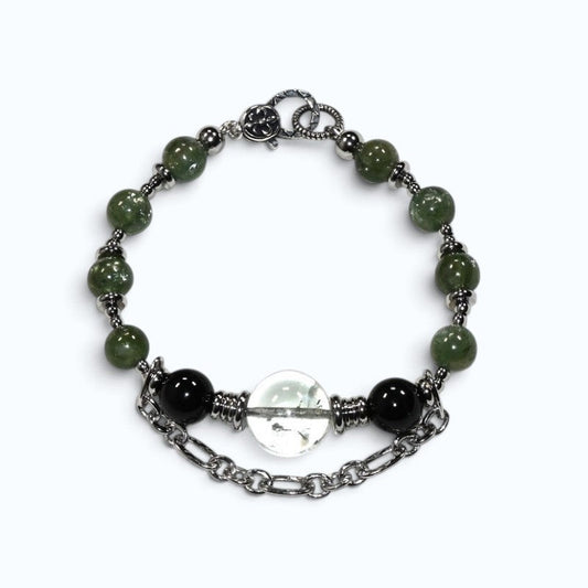 Green Crystal Charm + Green Lithium Mica w/ Hypersthene Bangle