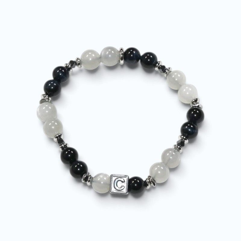 Letter C| Green Moonstone & Blue Tiger Eye Bracelet