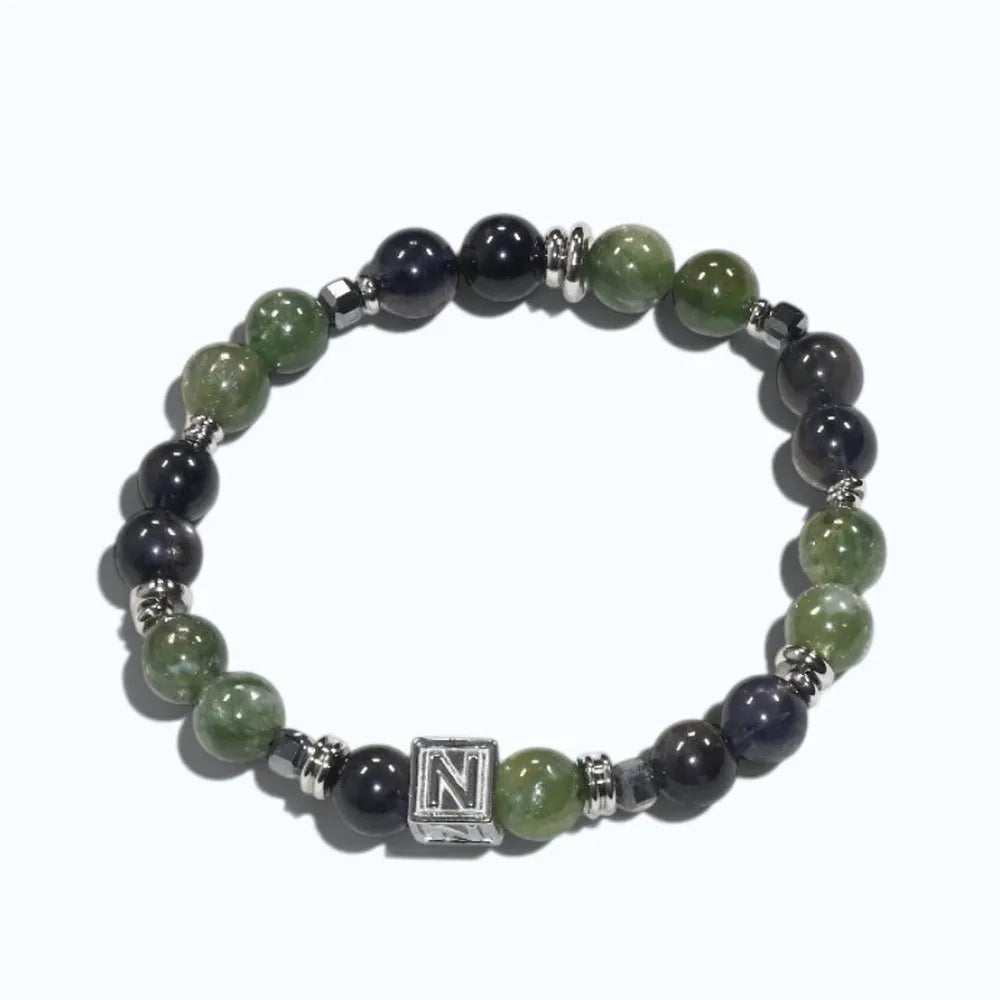 Letter N | Iolite & Green Lithium Mica Bracelet