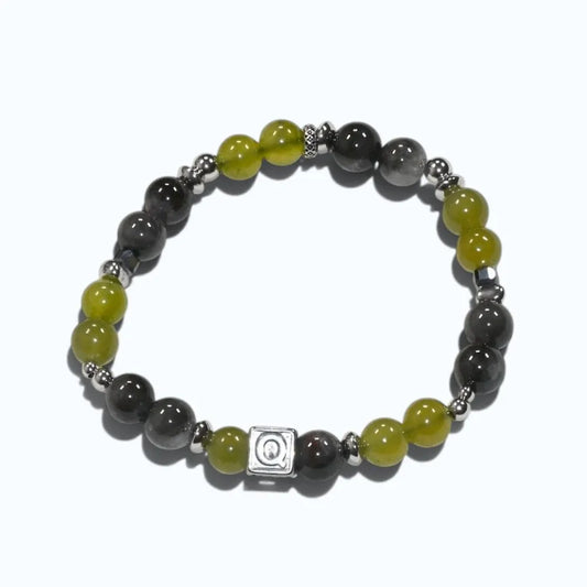 Letter Q | Serpentine Jade & Black Auralite Bracelet
