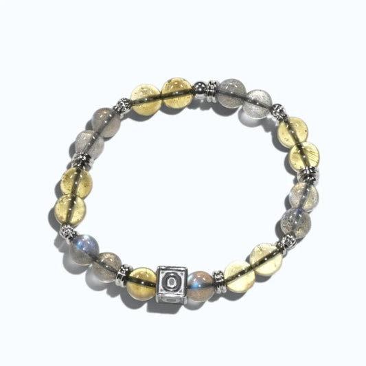 Letter O  | Grey Moonstone & Libyan Desert Glass Bracelet
