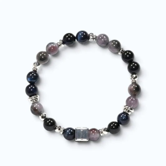 Letter I | Eye Auralite & Blue Tiger Eye Bracelet