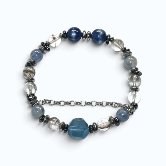 Aquamarine Charm + Kyanite w/ Brookite in Quartz Bracelet