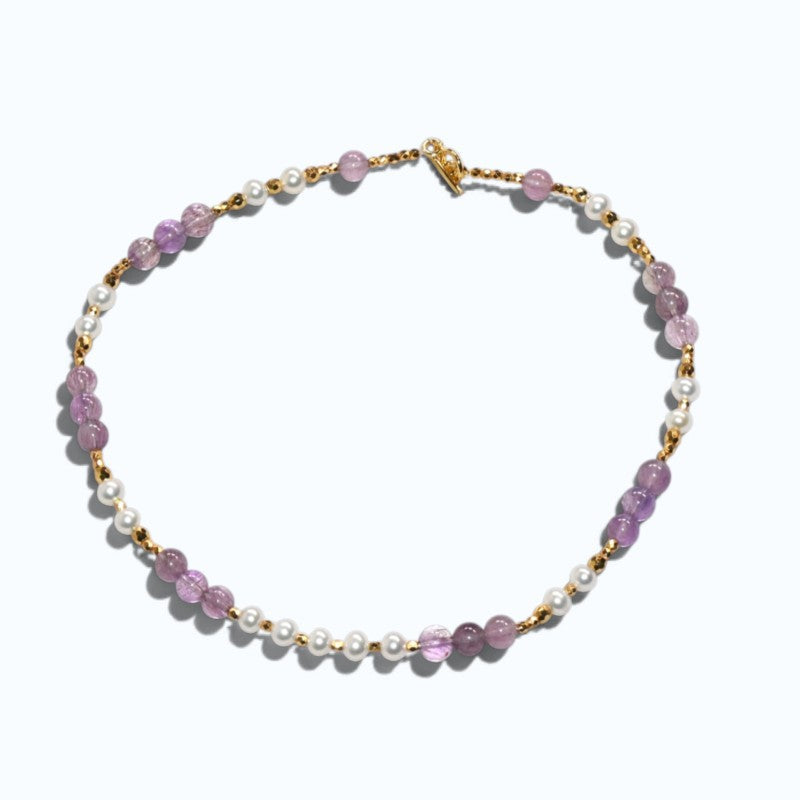 Amethyst Super Seven Quartz w/ Freshwater Pearl Anklet