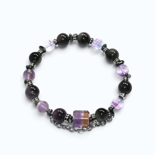 Ametrine Charm + Fluorite Pyrite w/ Eye Auralite Quartz Bracelet