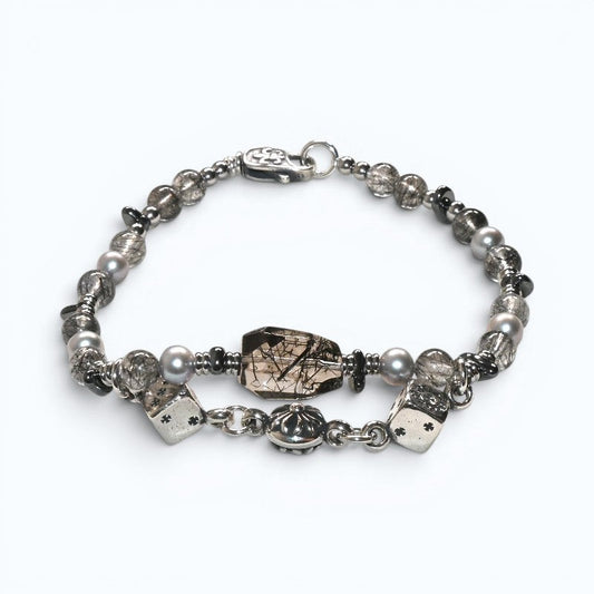 Black Rutilated Quartz Charm + Black Rutilated Quartz w/ Akoya Pearl Bracelet