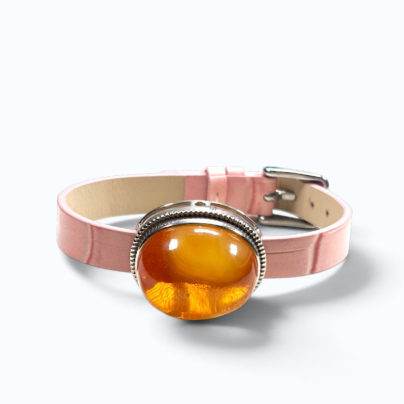 Golden Honey Amber Leather Bracelet
