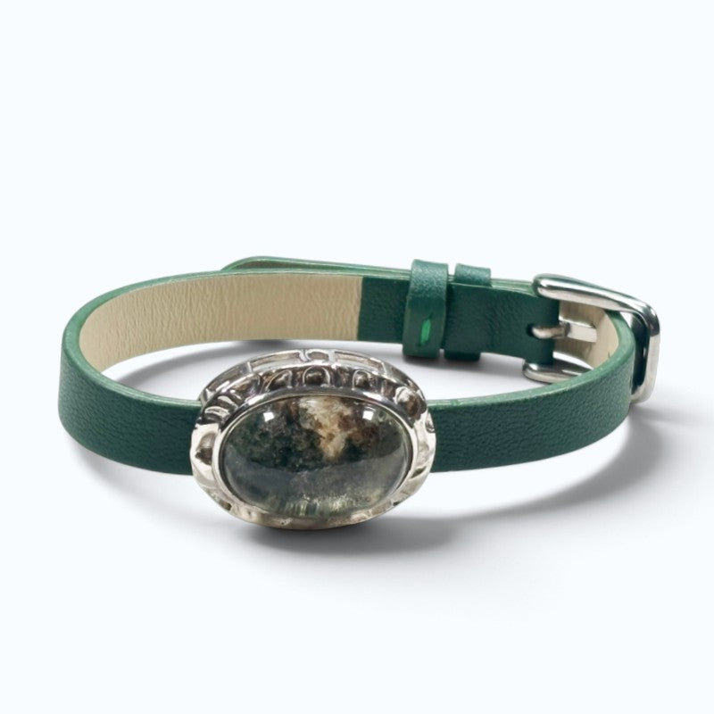 Green Phantom with Yellow Phantom Quartz Leather Bracelet