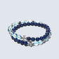 Silver Chrome Heart Cross Charm + Aquamarine Phantom Quartz w/ Lapis Lazuli Bracelet