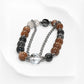 Rainbow Clear Quartz Charm + Peach Moonstone w/ Grey Rutilated Quartz Bracelet
