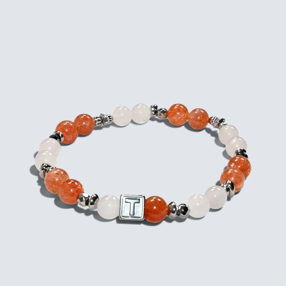 Letter T  | Golden Sunstone & White Rutilated Quartz Bracelet