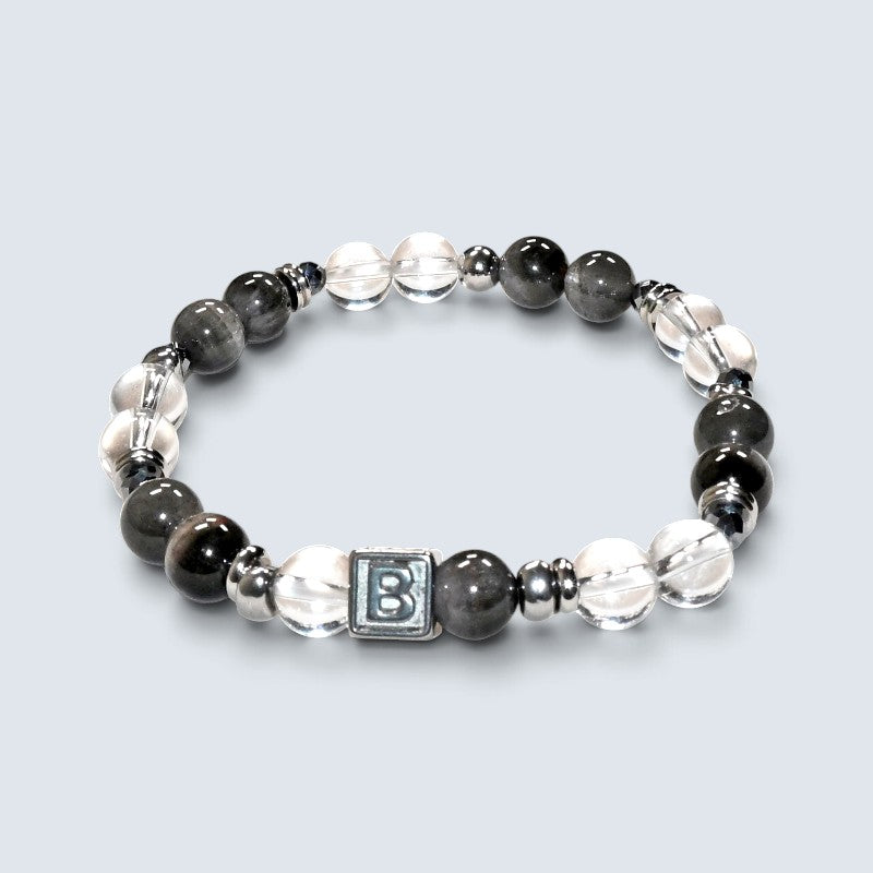 Letter B | Clear Quartz & Black Auralite Bracelet