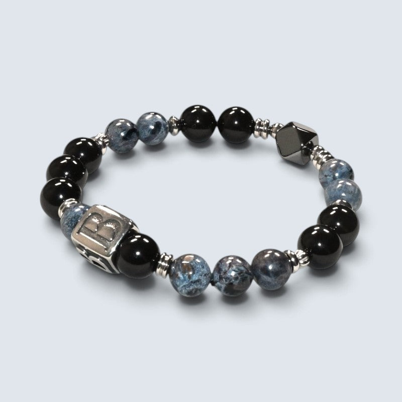 Silver B Charm + Pietersite w/ Black Tourmaline Bracelet