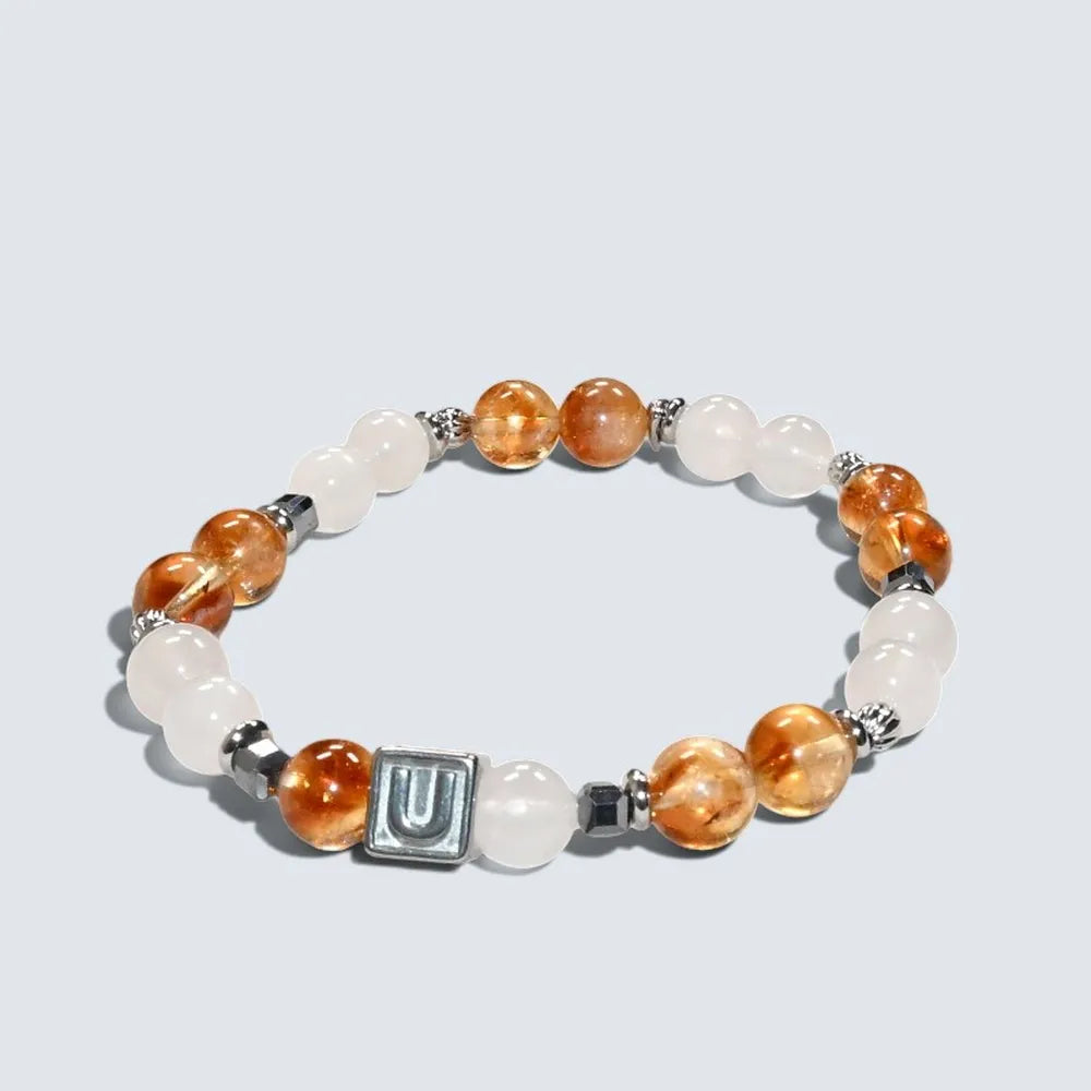 Letter U  | Citrine Pyramid & White Rutilated Quartz Bracelet