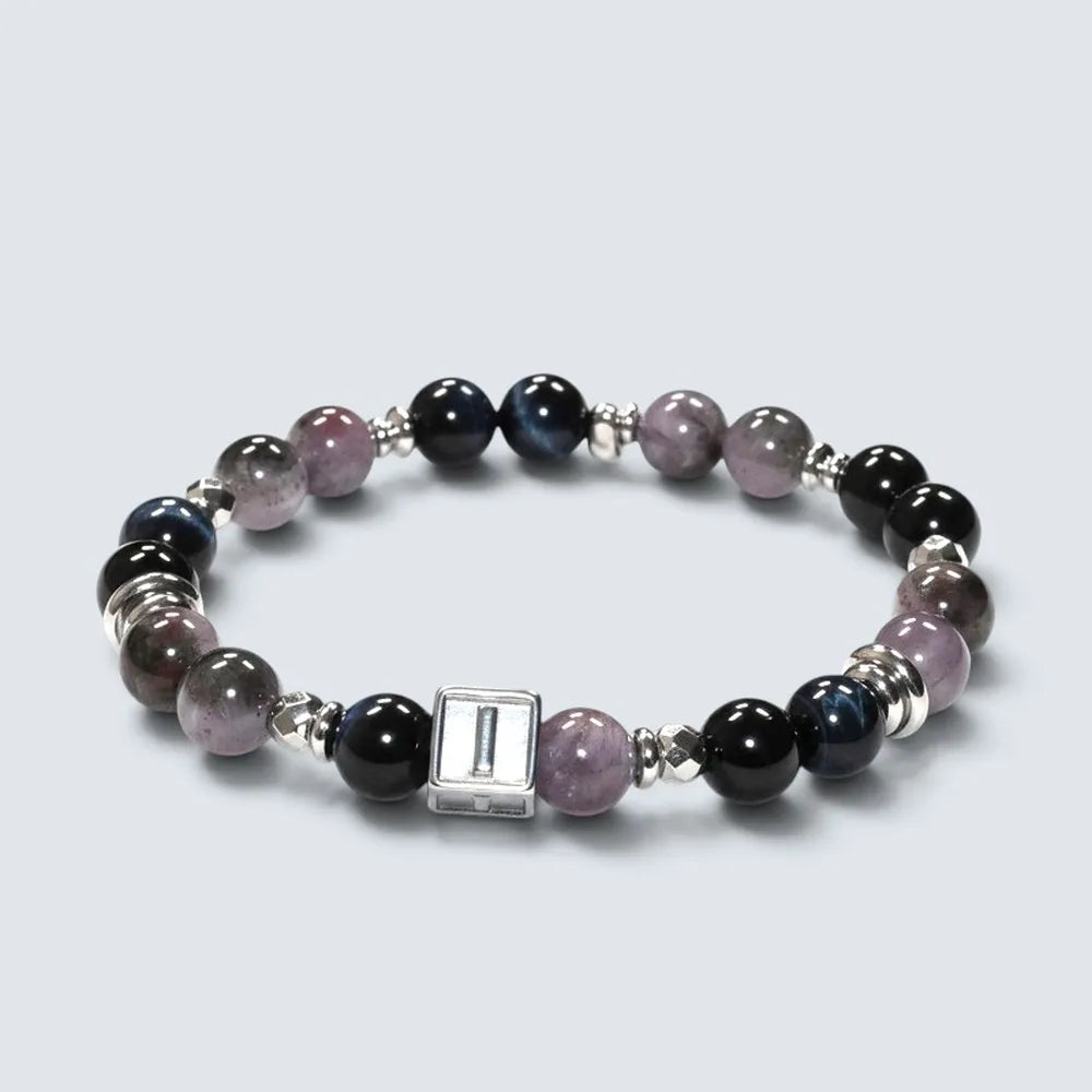 Letter I | Eye Auralite & Blue Tiger Eye Bracelet