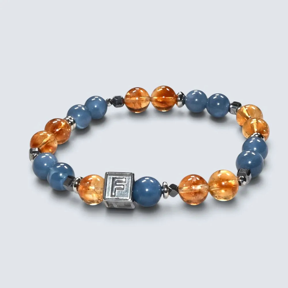 Letter F | Citrine Pyramid & Blue Opal Bracelet