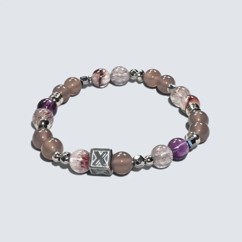 Letter X | Smoky Lavender Hetian Jade & Super Seven Quartz Bracelet