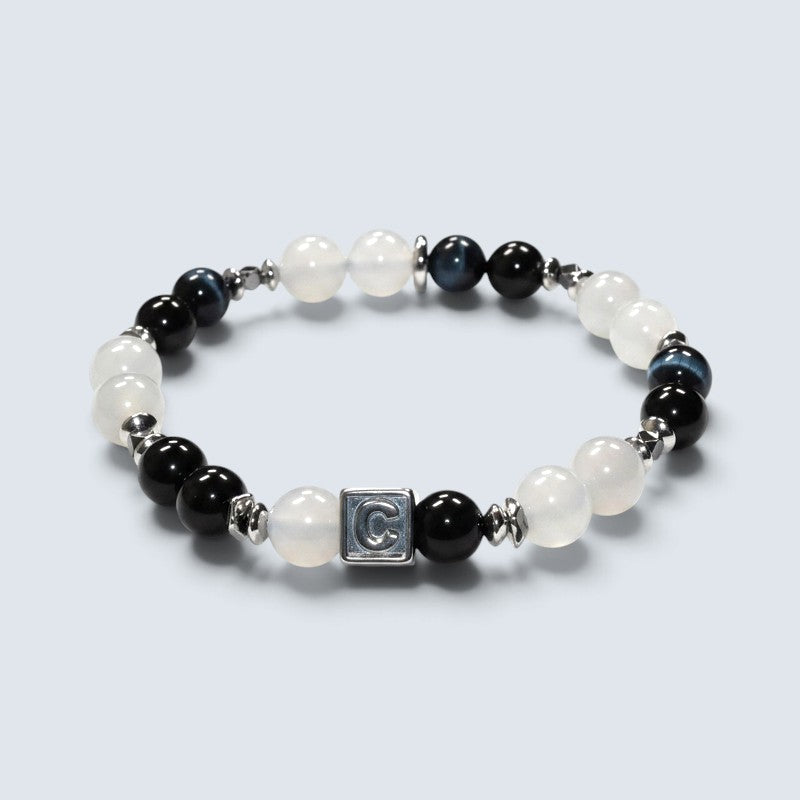 Letter C| Green Moonstone & Blue Tiger Eye Bracelet