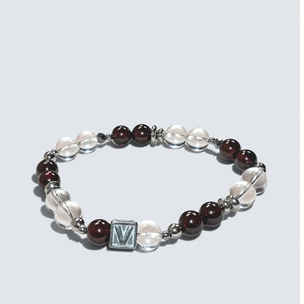 Letter V | Clear Quartz & Garnet Bracelet