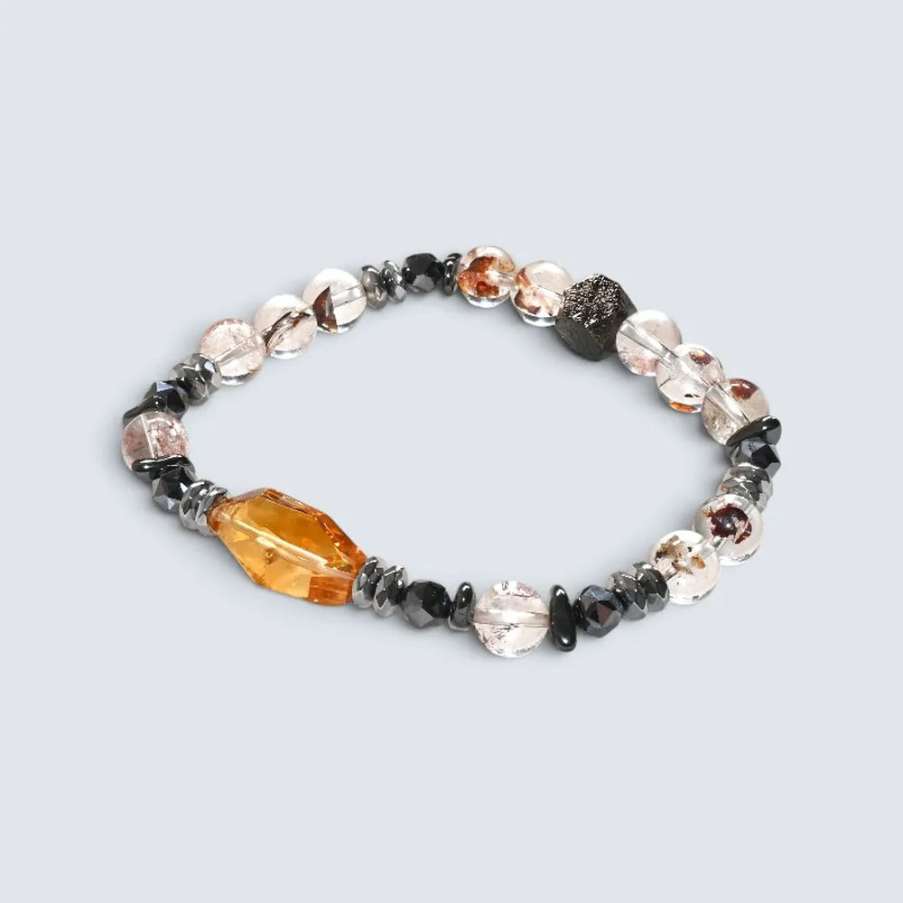 Citrine Charm + Hematoid Quartz w/ Sweden Meteorite Bracelet