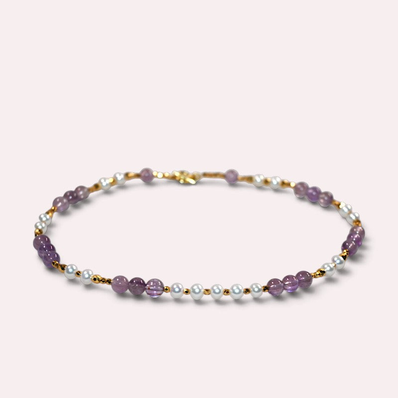 Amethyst Super Seven Quartz w/ Freshwater Pearl Anklet