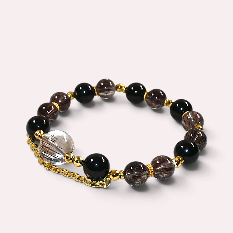 Copper Rutilated Quartz Charm + Red Copper Rutilated Quartz w/ Black Tourmaline Bracelet