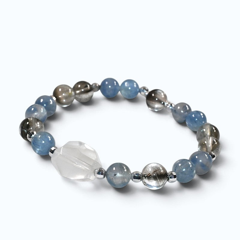 White Rabbit Fur Quartz Charm + Kyanite w/ Brookite in Quartz Bracelet
